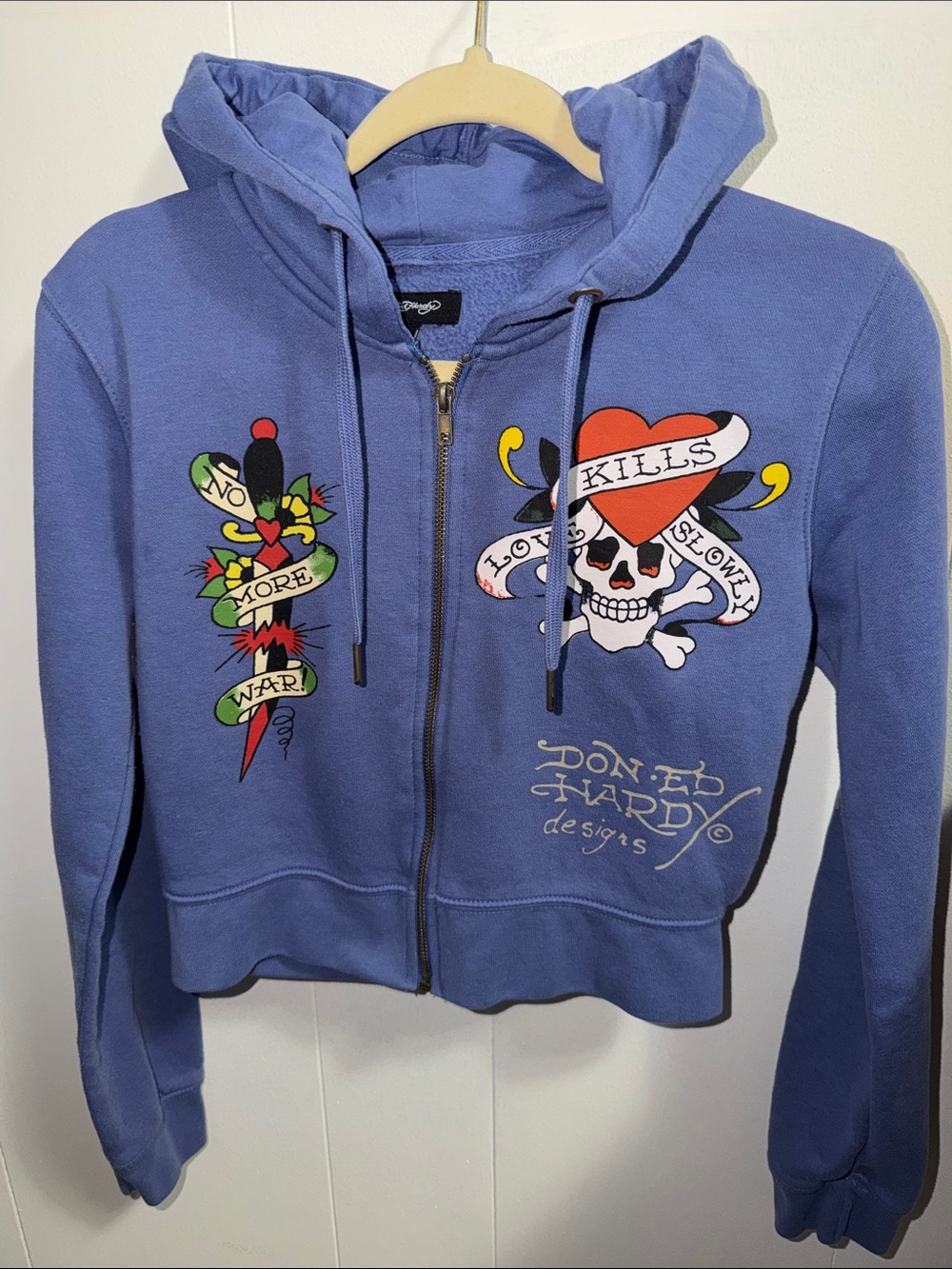 Don-Ed Hardy Hoodie love Kills Slowly No more wars size Large
